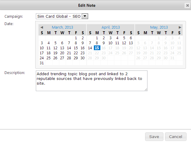 Add notes to SEO campaign