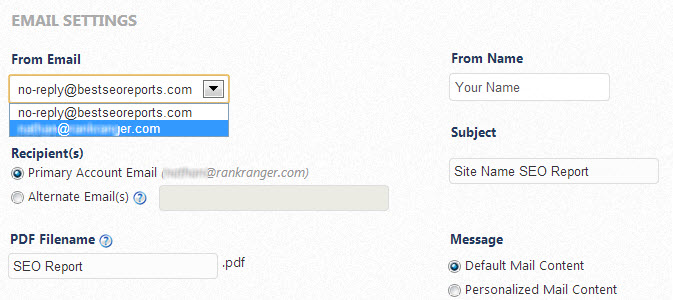 White Label PDF Report Email Settings