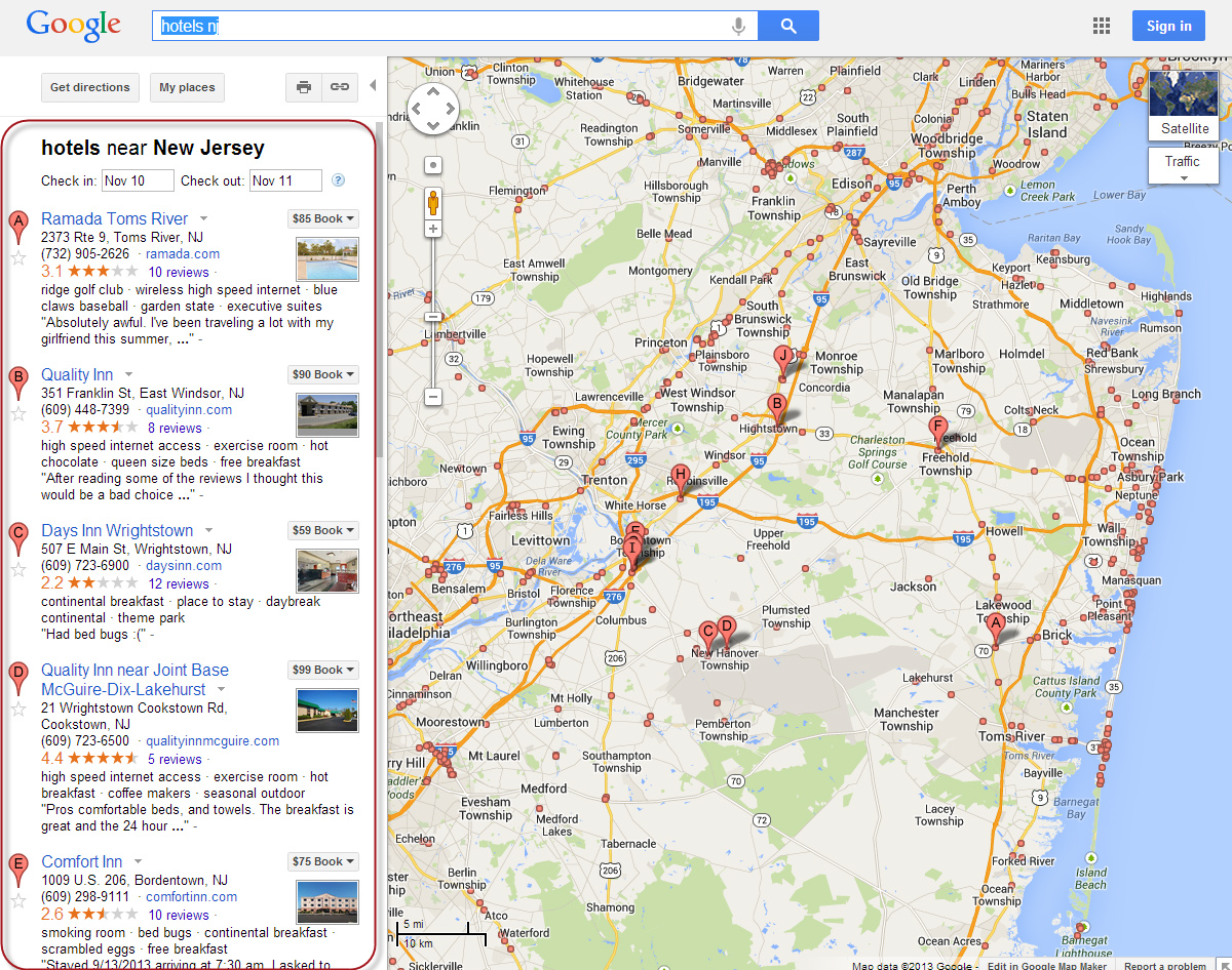 Google Maps Results