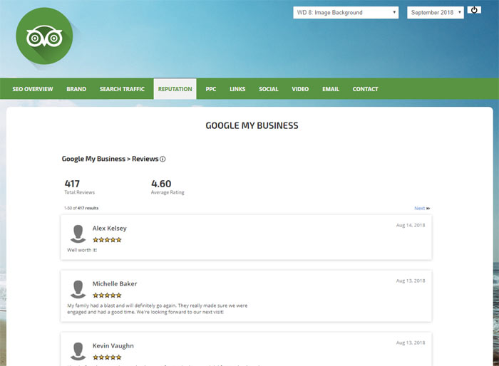 Google My Business reviews in a dashboard